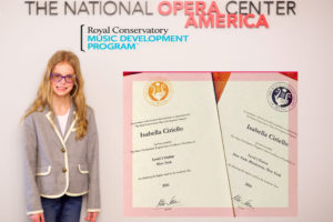 DalMaestro Student Isabella C. at the NYC Opera Center with her RCM Award 2016