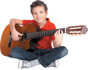 Kid Playing Guitar During a Lesson